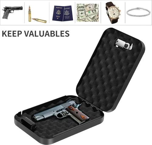 Vista 4 de Funda segura para armas para mesita de noche, mesita de noche, automóvil, debajo de la cama, apta para pistola apilable, pequeña caja fuerte oculta