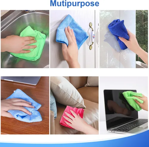 Vista 7 de Paño de limpieza de microfibra, 12 unidades, 12 x 12 pulgadas, alta densidad, 4 colores Household Cleaning Rags, 293GSM, Ultra Absorbent, Reusable