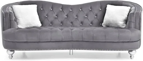 Vista 10 de Home Square Juego de muebles de 2 piezas con silla de terciopelo y sofá en gris