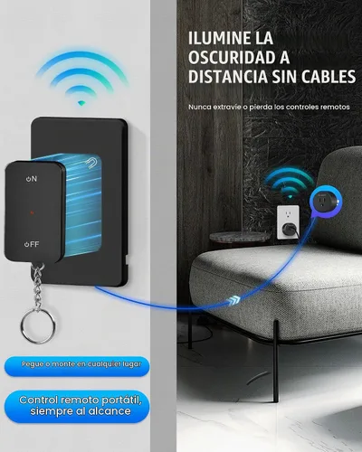Vista 2 de Toma de control remoto negro, interruptor de luz inalámbrico WILAWELS con base magnética, interruptor de salida remoto de encendido y apagado