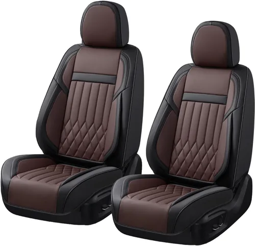 Vista 12 de Juego completo de fundas de asiento de automóvil de cuero napa impermeables y transpirables de 2 plazas, aptas para asientos delanteros de beige