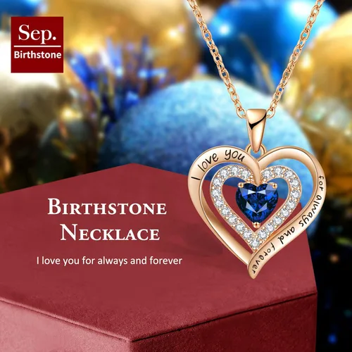 Vista 3 de REDBEE Necklaces for Women Birthstone Heart Necklace Jewelry for Wife Girlfriend Woman Necklace