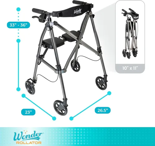 Vista 6 de Andador plegable con espacio para guardar Stander, andador rodante ligero con asiento para personas mayores y adultos, ayuda de movilidad de 4