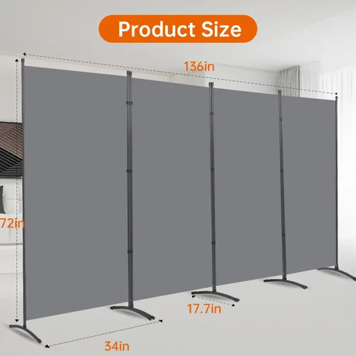 Vista 6 de Divisor de habitación de 6 pies de pantallas plegables de privacidad, 4 paneles divisores de habitación con diseño independiente, divisor de pared