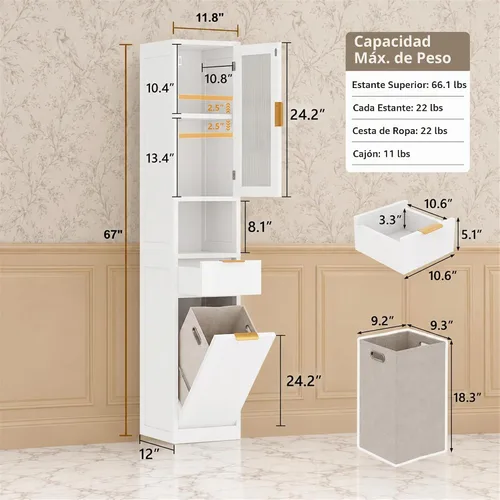 Vista 2 de Feonase Gabinete de almacenamiento de baño de 67 pulgadas de alto para Blanco perla