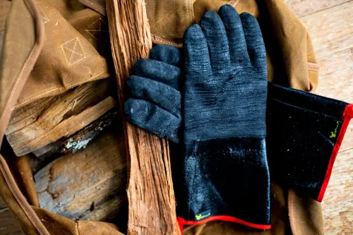 Vista 2 de G & F - Guantes de piel prémium para barbacoa, resistentes al calor y al fuego, palma de gamuza, resistentes a pinchazos y cortes, forro de algodón