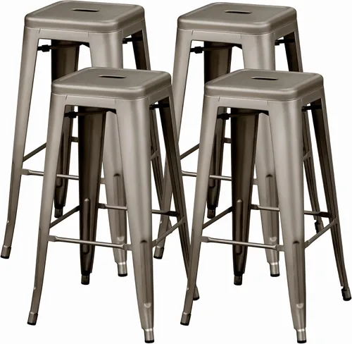Vista 13 de Yaheetech Juego de 4 taburetes de metal de 24 pulgadas, taburetes sin respaldo de altura de mostrador, sillas de bar apilables industriales con Negro