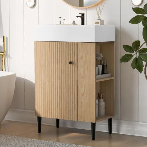 Vista 21 de Harper & Bright Designs Tocador de baño de 21.6" con lavabo, conjunto de tocador independiente de lavabo individual con gabinete de almacenamiento