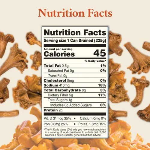 Vista 4 de Roland Foods Champiñones rebozuelos enlatados, alimentos enlatados especiales, lata de 7.9 onzas