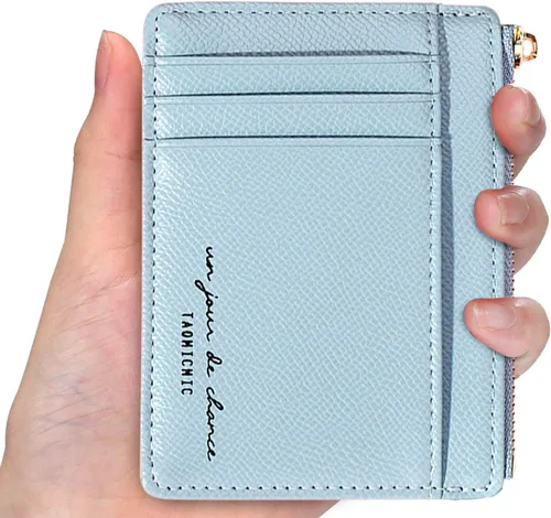 Vista 6 de BAG WIZARD Billeteras minimalistas delgadas para hombres y mujeres RFID para tarjetas de crédito, cartera con 8 ranuras para tarjetas con llavero