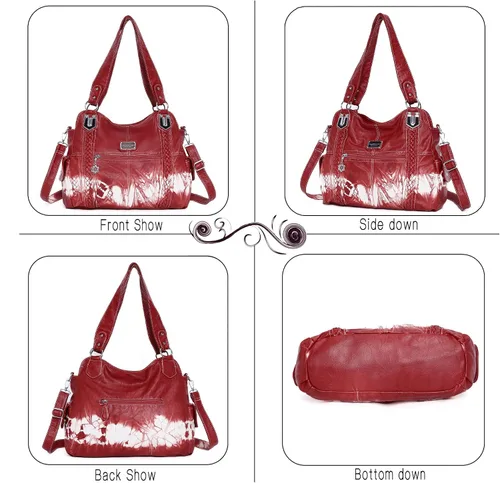 Vista 250 de Angel Barcelo - Bolsa de hombro amplia para mujer, diseño Hobo, cuero lavado