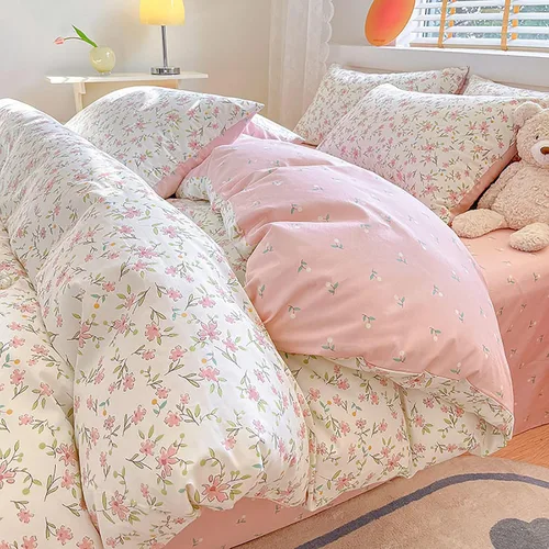 Vista 43 de EAVD Elegante funda de edredón floral pequeña, tamaño individual, suave, 100% algodón, con estampado floral pequeño, con 2 fundas de almohada