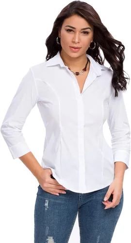 Vista 22 de Camisas con botones para mujer, oficial, formal, manga 3/4, color blanco, elástica, camisa de vestir de verano