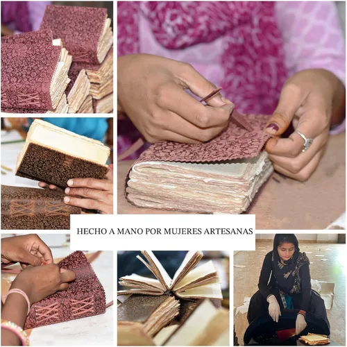 Vista 9 de LEATHER VILLAGE Diario de Cuero con Relieve Floral para Mujeres y Hombres - 200 Páginas, 6"X4"(A6), Aqua - Libro de Sombras, Diario de Viaje
