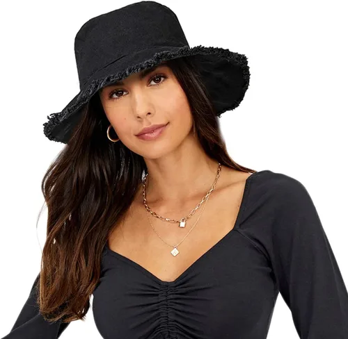 Vista 6 de Sombrero de playa para mujer de ala ancha lavada, sombrero plegable con protección solar UPF 50+ Beige