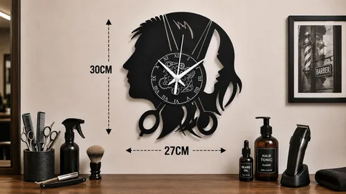 Vista 4 de Reloj de pared Disco Vinilo Peluquería Hombre Mujer Barbería, Vintage Hecho a Mano