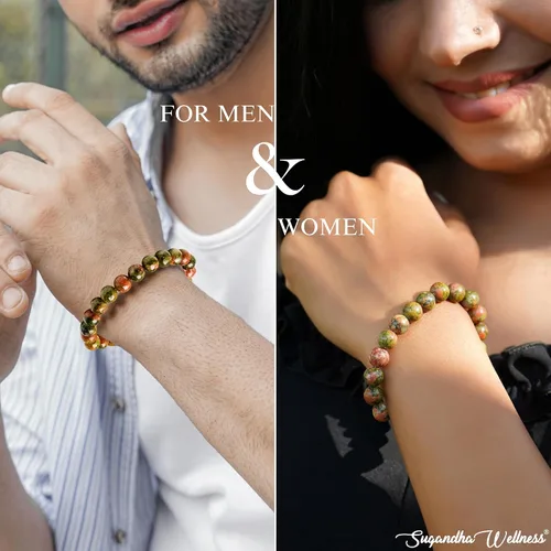 Vista 2 de Juego de collar de orgonita y pulsera de unakita. Colgante de cristal curativo natural para protección Joyas de piedra para hombres y mujeres
