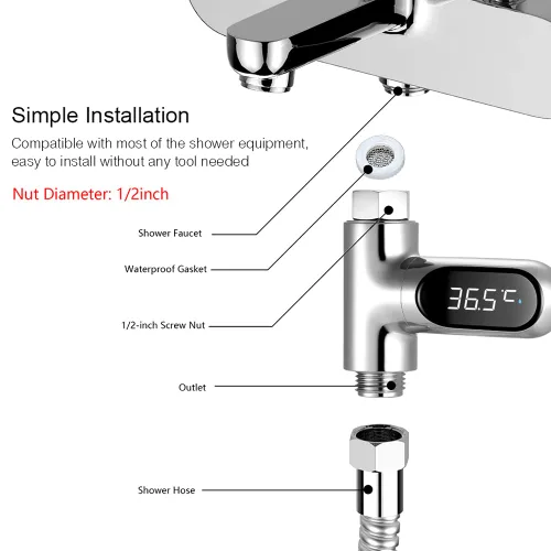 Vista 8 de Pantalla de termómetro de ducha, termómetro digital LED de 0 ~ 212.0 °F para baño de bebé, pantalla Fahrenheit/centígrado, pantalla giratoria