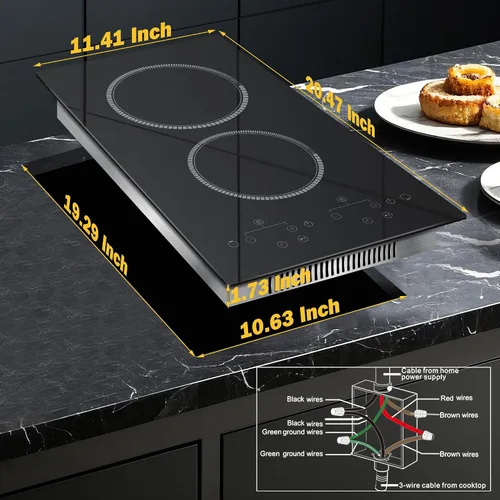 Vista 8 de Placa eléctrica de 2 quemadores, estufa eléctrica de 12 pulgadas, enchufe de 110 V Double Burner Countertop Stove 2000W, Timer, 9-Level