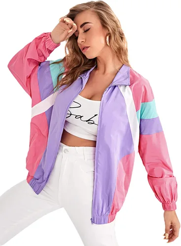 Vista 4 de SweatyRocks Chaqueta bomber casual ligera con bloques de color para mujer