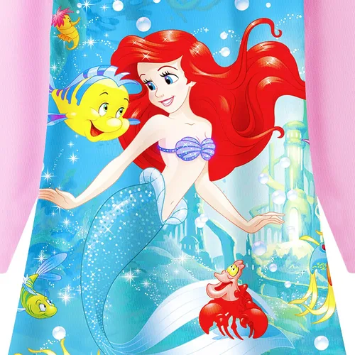 Vista 5 de QASALOP Disfraz de princesa de sirena para niñas pequeñas vestido de dibujos animados manga larga uso casual para el hogar para niños de 3 a 7 años