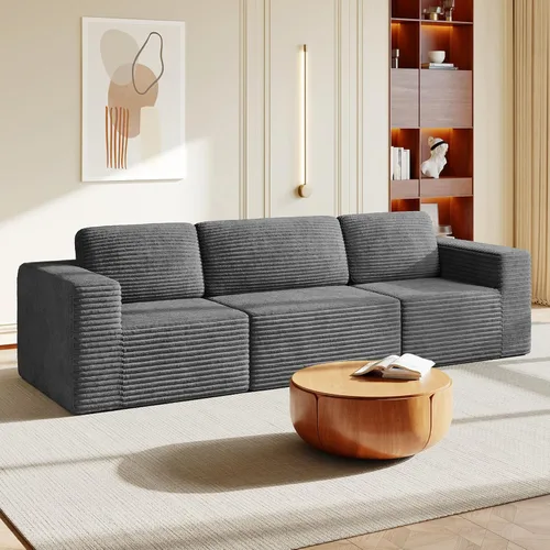 Vista 36 de Vesgantti Sofá modular en forma de U de 119 pulgadas, sofá modular de pana con asiento profundo y soporte de resortes, sofá convertible con 2 Beige