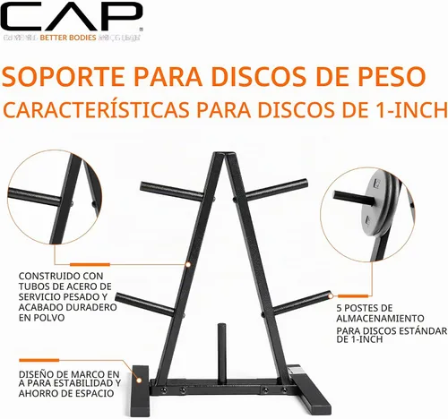 Vista 3 de CAP Barbell Soporte para Discos de 1 Pulgada, Negro