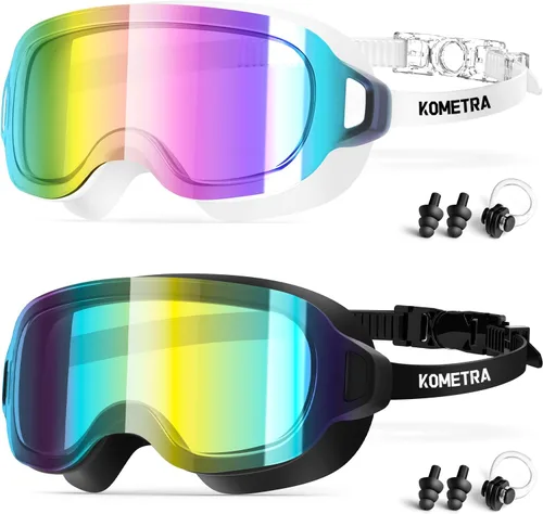 Vista 8 de Paquete de 2 gafas de natación para adultos, sin marco, de visión amplia, antiniebla, protección UV, para adultos, mujeres, hombres y jóvenes