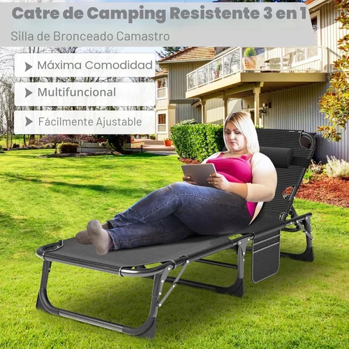 Vista 3 de ABORON Silla bronceadora, tumbona plegable acolchada de 5 posiciones Azul océano
