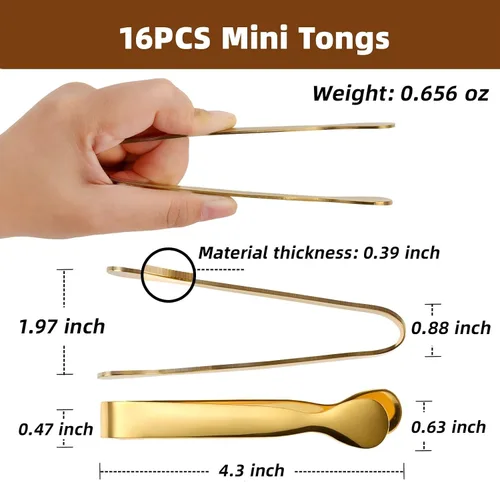 Vista 2 de Pleafind 16 PCS Mini Pinzas para Servir - 4.3 pulgadas, Mini Pinzas de Acero Inoxidable 18/8 de Grado Alimenticio, Accesorios de Charcutería