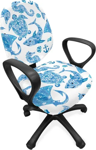 Vista 12 de Lunarable Funda para silla de oficina tribal, diseño azteca, nativo americano, geométrico, simbolismo étnico con espirales de triángulos, elástico