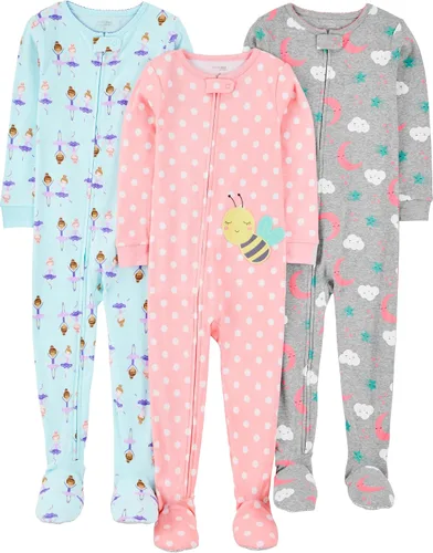 Vista 11 de Simple Joys by Carter's Girls 3-pack Snug Fit Footed Cotton Pajamas Bailarina/Abejas/Luna