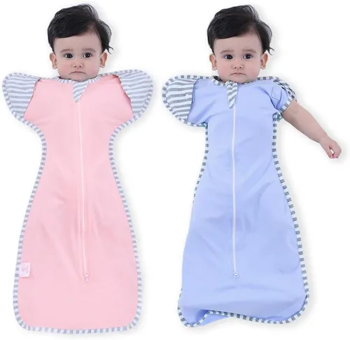 Vista 9 de Bycc Bynn Paquete de 2 sacos de dormir con manga alta, transición a saco de dormir portátil sin brazos para bebé pacify, Azul + Gris