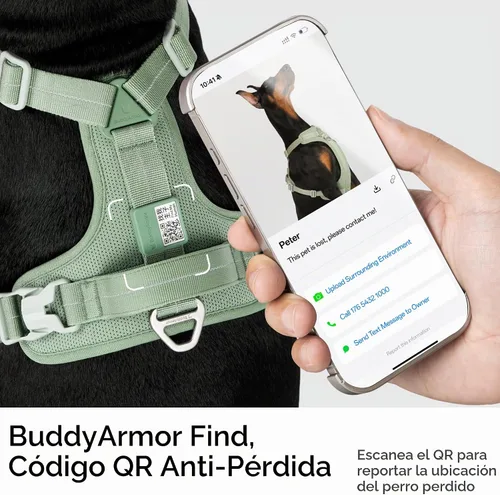 Vista 3 de Arnés reflectante para perro para todo tipo de clima, sin tirones, con código QR, antipérdida, ajustable, de liberación rápida, arnés acolchado