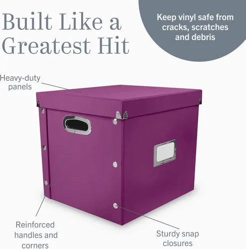 Vista 4 de Snap-N-Store Caja de almacenamiento de discos de vinilo - 12" - 1 paquete - Caja que contiene hasta 75 álbumes de vinilo - Púrpura