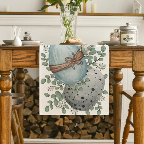 Vista 2 de Artoid Mode Camino de mesa de Pascua de huevo de eucalipto, decoración de mesa de comedor de cocina de primavera para interiores y exteriores Beige