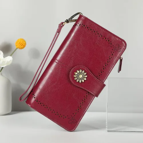 Vista 2 de Lavemi - Cartera de piel con bloqueo RFID para mujer, de gran capacidad, para llevarla a la muñeca