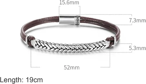 Vista 5 de Carleen Footprint - Pulsera de cuero genuino de plata de ley 925 para hombre cuerda trenzada dije inspirador aniversario día de San Valentín regalo