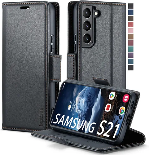 Vista 43 de Funda tipo cartera para Samsung Galaxy S21 5G con bloqueo RFID, color negro