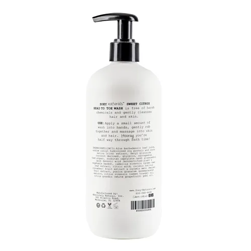 Vista 7 de Zoey Naturals Sweet Citrus Baby Wash & Shampoo, hecho para pieles sensibles, sin lágrimas, sin parabenos, todo natural, fabricado en los Estados