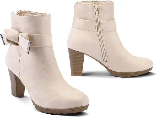 Vista 3 de mysoft Botines de mujer con cremallera y tacón grueso apilado Arco beige