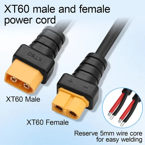 Vista 2 de XT60 macho hembra enchufe para abrir cable de alimentación desnudo 1 par