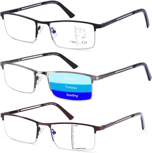Vista 8 de 3 Pack Men Anti Blue Light Reading Glasses, Progressive & No Line Bifocal Readers