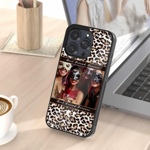 Vista 5 de Fundas personalizadas para iPhone y Samsung Photo Collage VS Leopard Print Case para amigas y mujeres