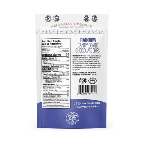 Vista 2 de Pure Food By Estee Chips de Chocolate Natural con Cobertura de Caramelo Arcoíris, 5oz (Paquete de 3) Chispas de Brownie Cósmico Vegano Mini