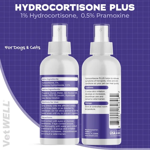Vista 6 de VetWELL Spray de hidrocortisona para perros y gatos – Alivio de picazón en la piel de puntos calientes, picaduras, rasguños, piel irritada
