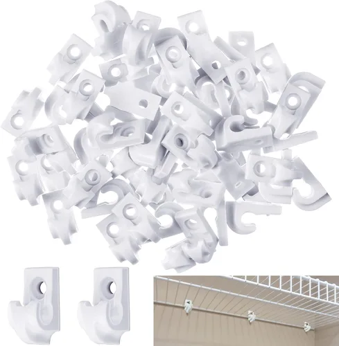 Vista 7 de Amyhill 20 Piezas Clips de Alambre Blancos para Estantes Clips de Bucle Hacia Abajo de Pared para Armarios Plástico Resistente Soporte de Estante