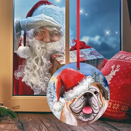 Vista 9 de Adorno de Bulldog Inglés para la Primera Navidad 2023, adorno para árbol de Navidad, decoración de árbol de Navidad de Papá Noel, adorno colgante