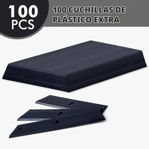 Vista 5 de FOSHIO Paquete de 2 raspadores de plástico con 100 cuchillas de afeitar de plástico de un solo filo, herramienta raspadora de plástico extra grande