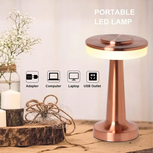 Vista 2 de Lámpara de escritorio inalámbrica portátil táctil, atenuación táctil de 3 velocidades, puerto de batería USB integrado, luz de noche de dormitorio